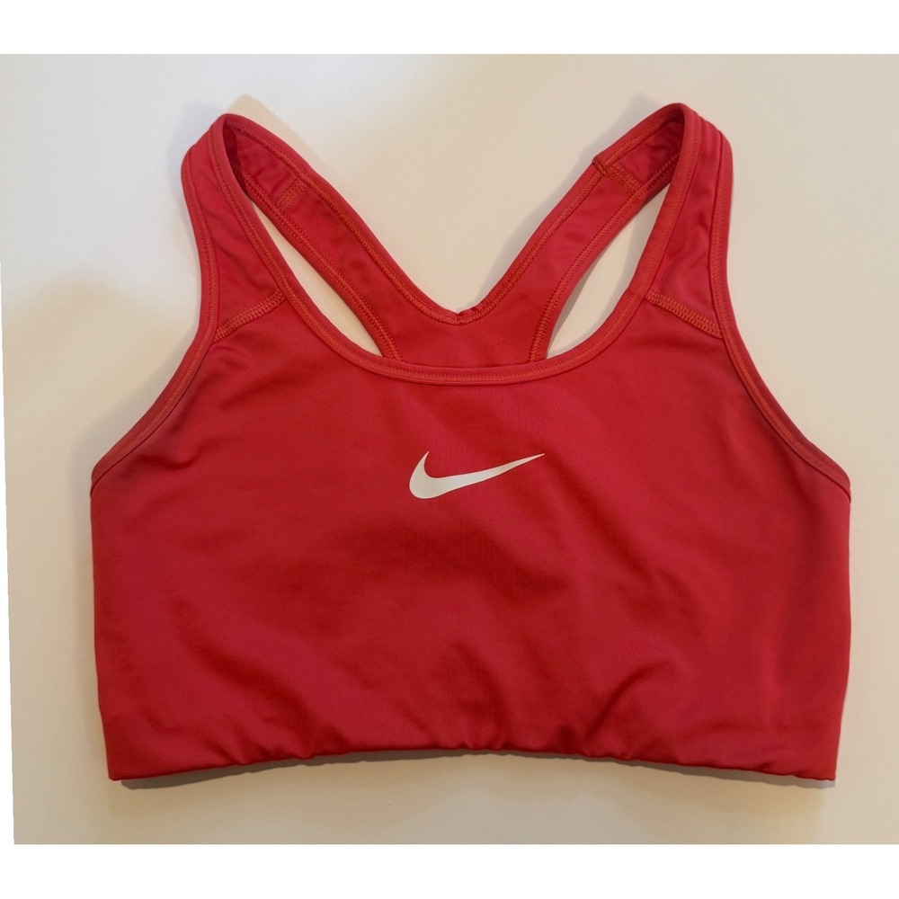 Nike Dri-FIT Racerback Sports Bra  Medium Support Swoosh Logo Size M Dark Salmon